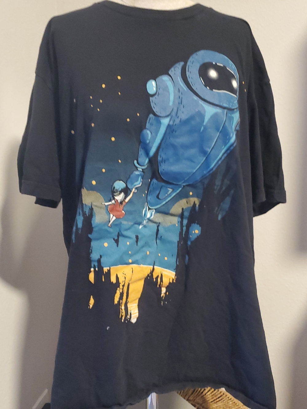 Vintage, Shirt. Woot, Black Crewneck Sweater with Blue Robot Graphic